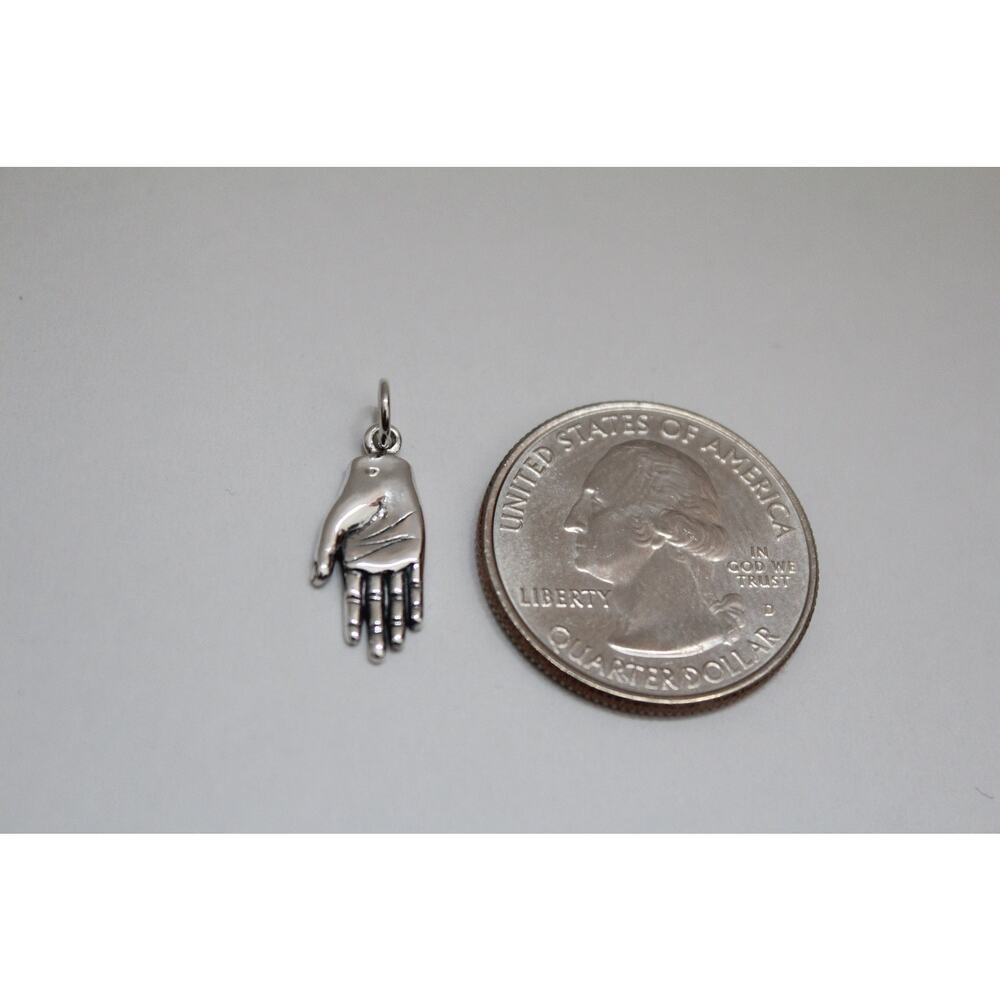 Sterling Silver Hand Charm, Silver Open Hand Necklace View 3